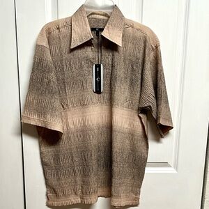 IC COLLECTION Beige and Brown Textured Short Sleeve Polo Size L NWT